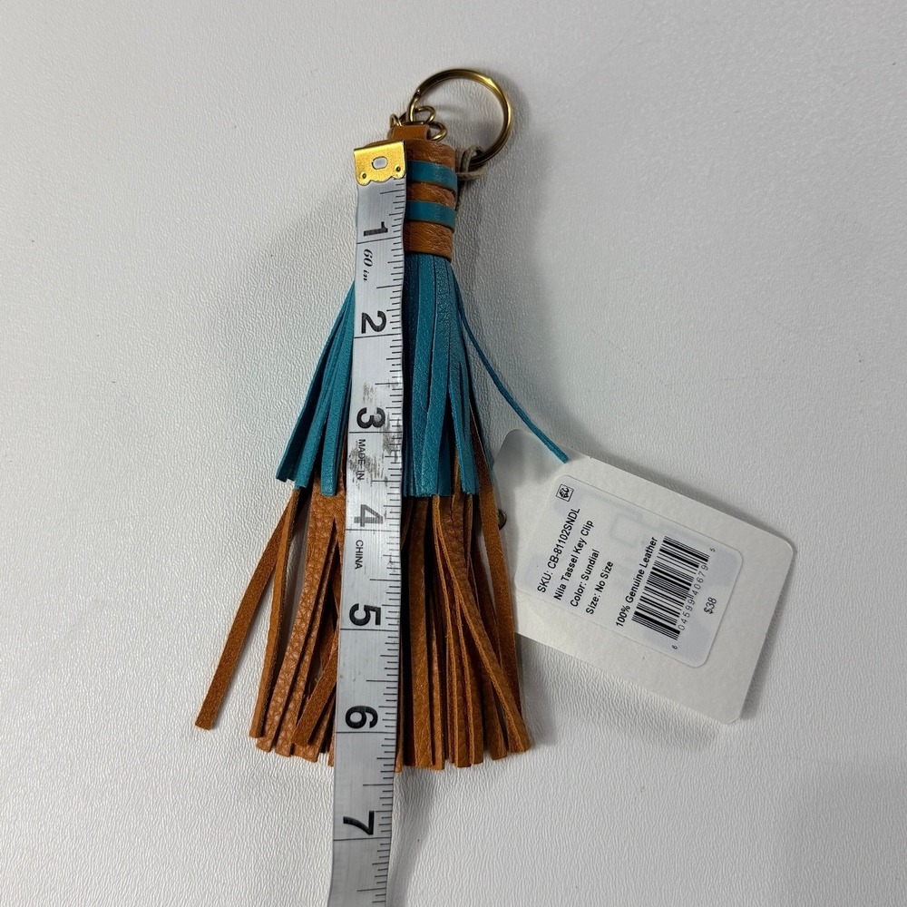 HOBO Nila Tassel Key Clip Sundial Tan Teal Leather Bag Charm CB-81102SNDL NEW - Picture 5 of 7